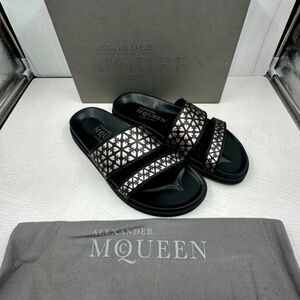 Alexander McQueen Pelle S Gomma Sandals Black/Silver Leather Slides EU 40 US 9.5